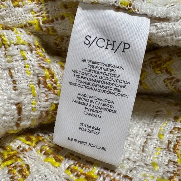 Cabi Coco Style #6256 Yellow Cream White Tweed Plaid Crop Blazer Jacket Size S - Picture 13 of 14